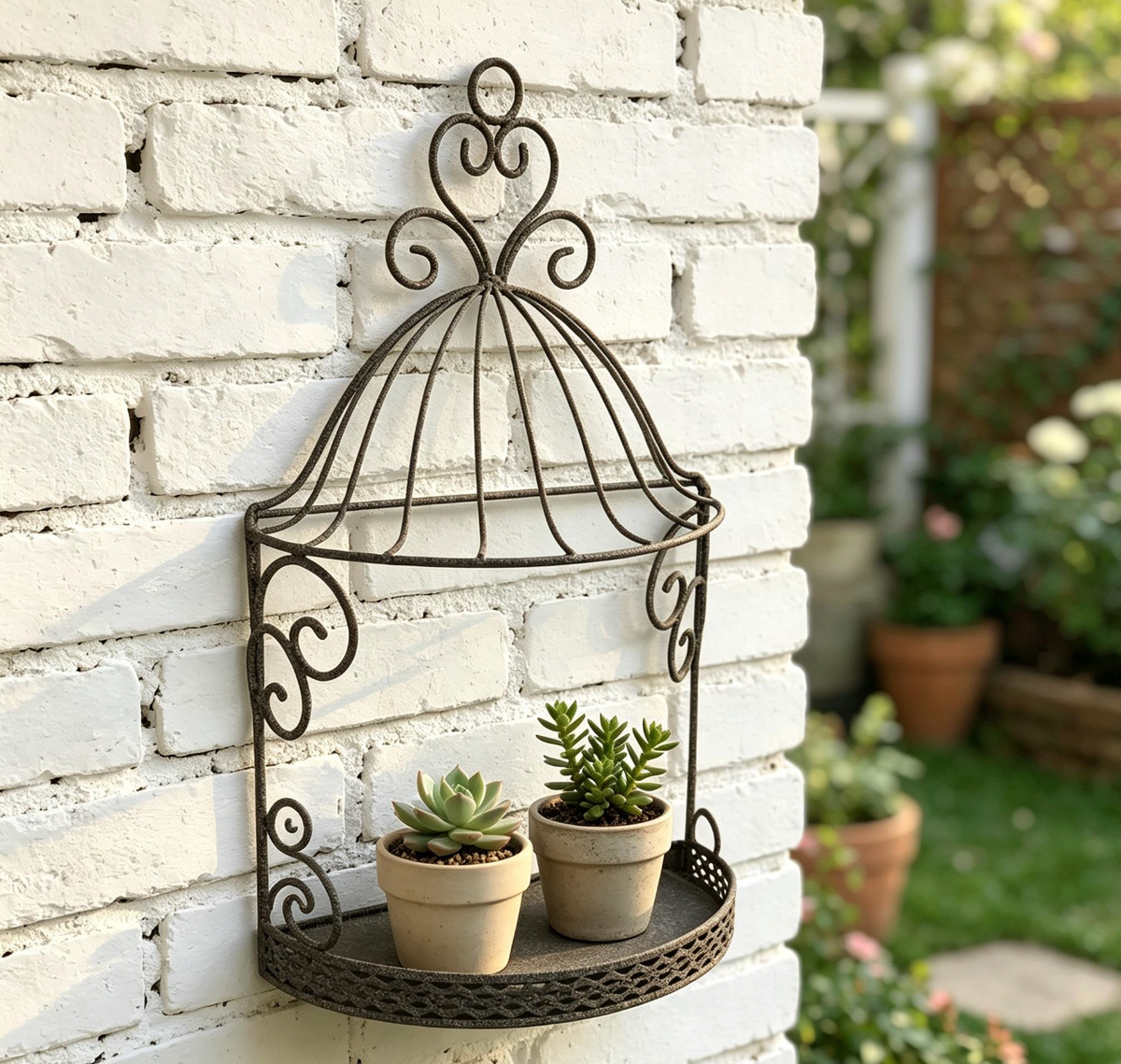 Vintage Metal Wall-Mounted Hanging Shelf – Rustic Iron Display Organizer