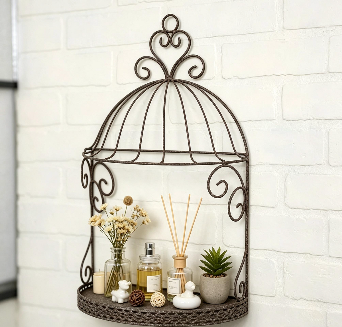 Vintage Metal Wall-Mounted Hanging Shelf – Rustic Iron Display Organizer