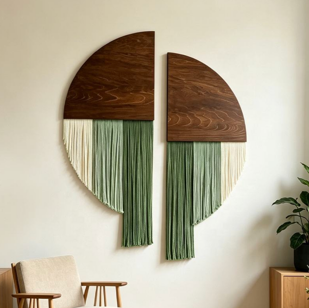 Handwoven Green Semi-Circular Wall Basket – Natural Boho Decorative Storage