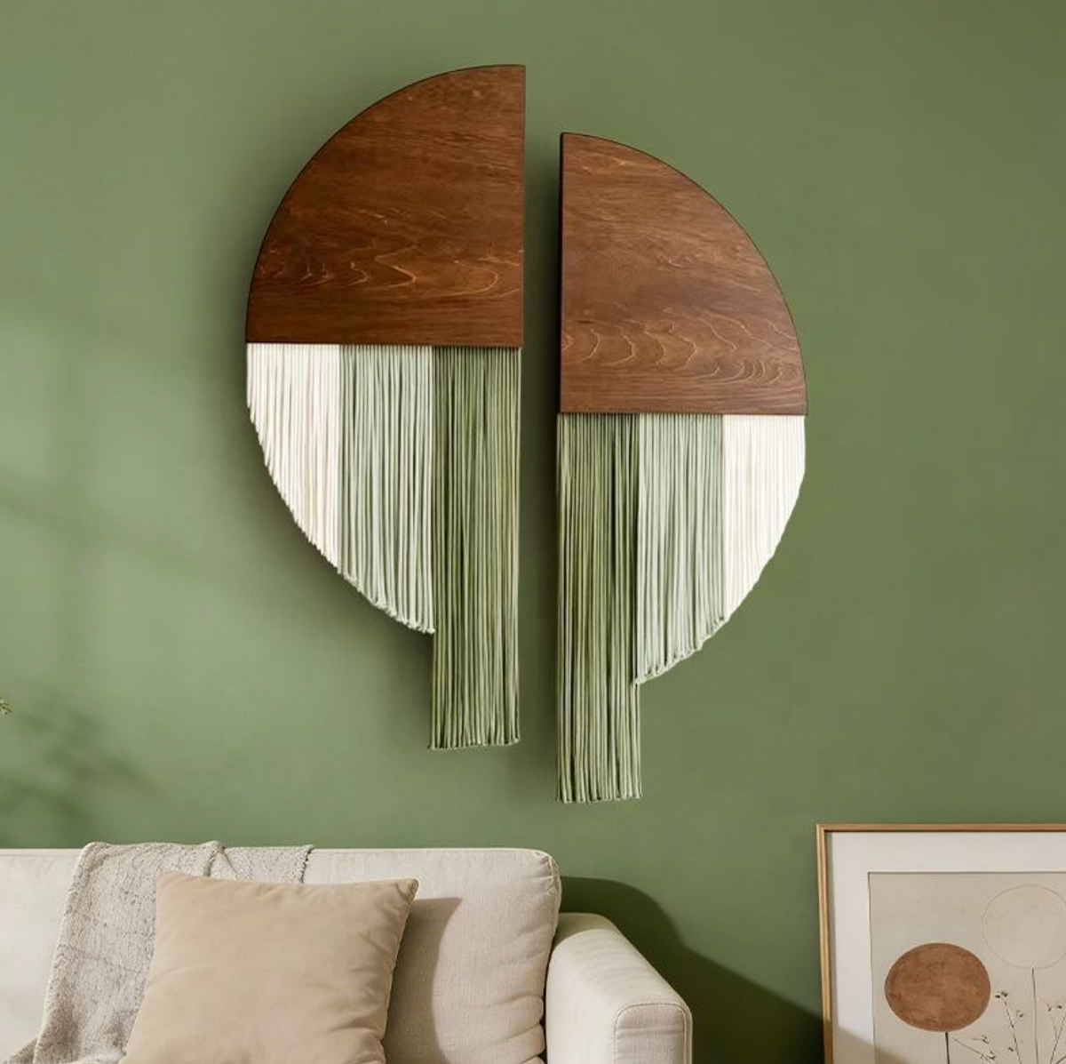 Handwoven Green Semi-Circular Wall Basket – Natural Boho Decorative Storage