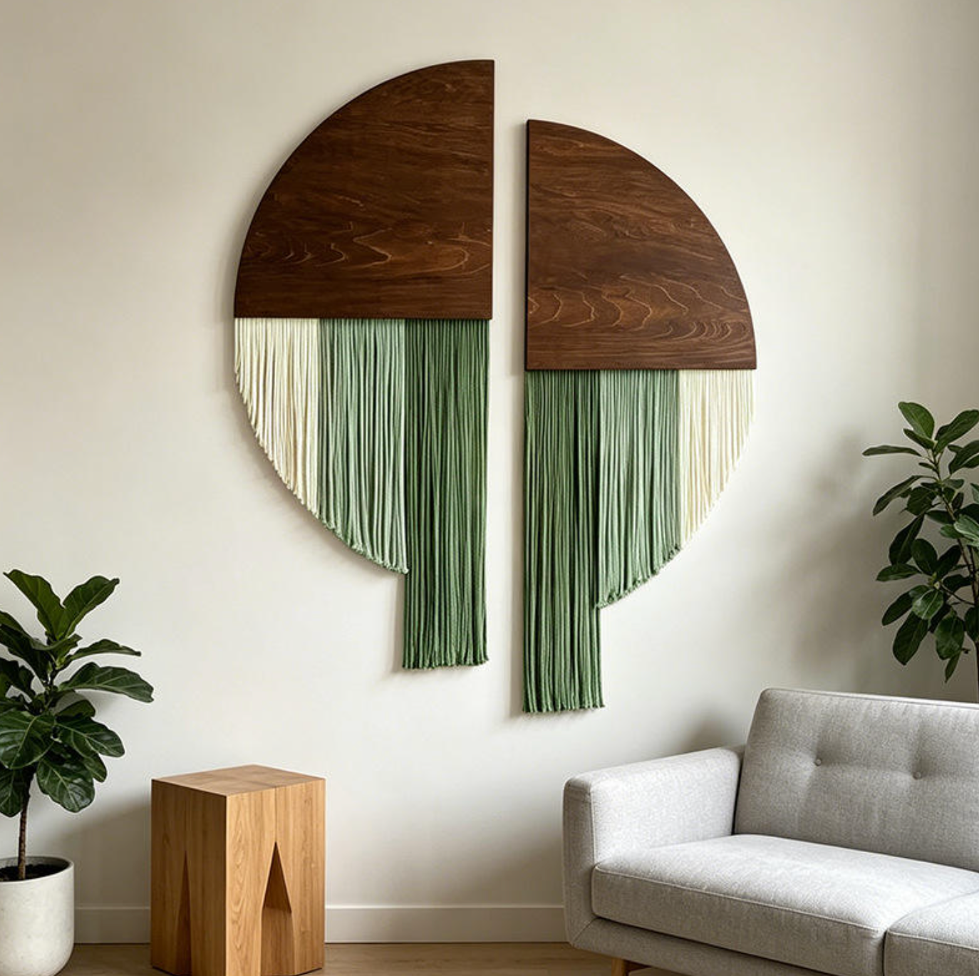 Handwoven Green Semi-Circular Wall Basket – Natural Boho Decorative Storage